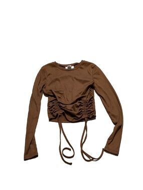 Just Polly New York Brown Long Sleeve Crop Top Size Small